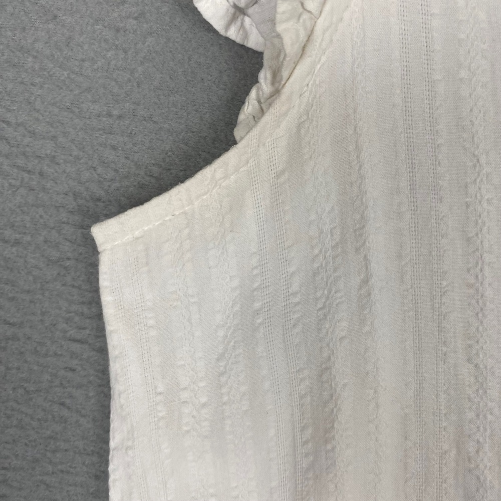 Listicle Dobby Stripe Ruffle Sleeve Babydoll Mini Dress Womens Small White - Picture 3 of 10